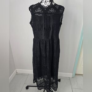 Suzanne Betro Black Sheath Midi Dress Mock Neck Sleeveless Size 1X